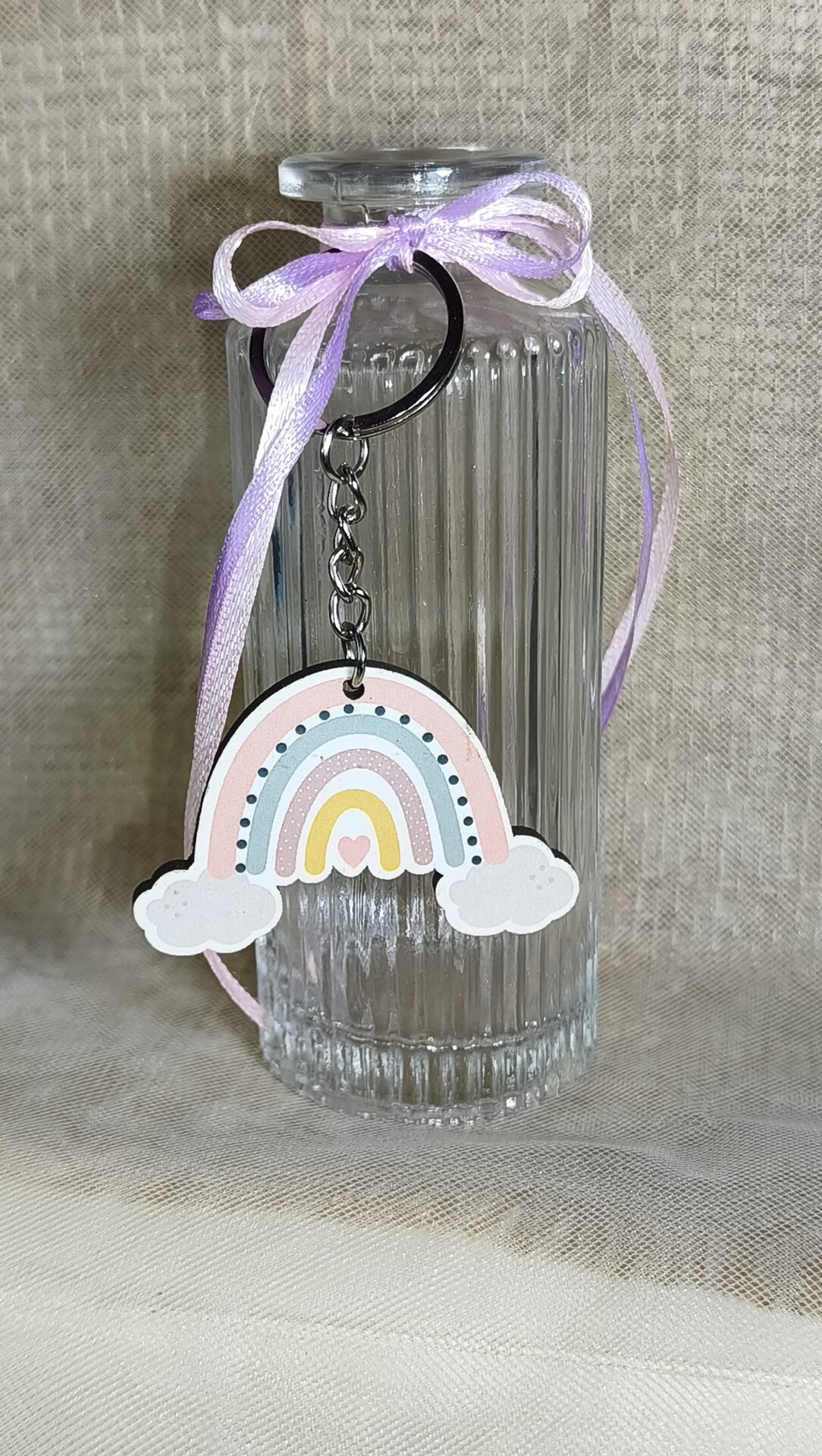 Μπομπονιερα Βαπτισης Βαζακι Αναγλυφο 200ml+Ουρανιο Τοξο Μπρελοκ