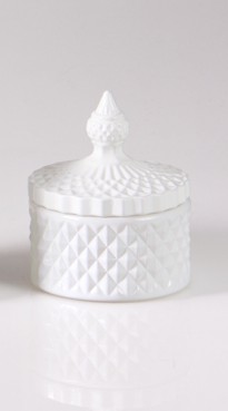 Mπομπονιερα Φοντανιερα Στρογγυλη Αναγλυφη Λευκο Γυαλι