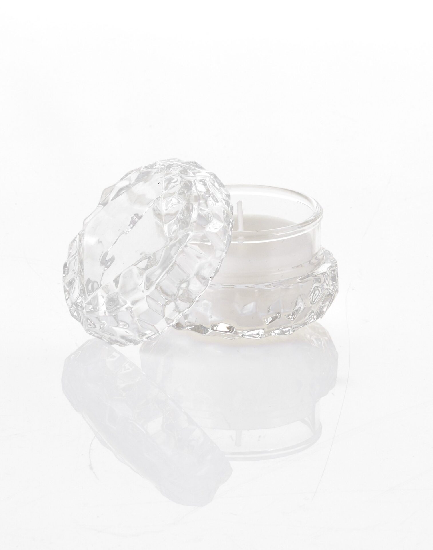 Mπομπονιερα Μπιζουτιερα Αναγλυφη Στρογγυλη Διαφανες Με Κερι