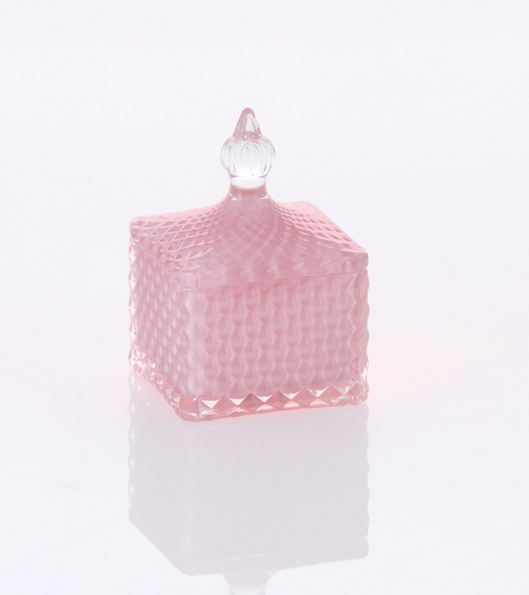 Mπομπονιερα Γυαλινη Φοντανιερα Tετραγωνη Ροζ