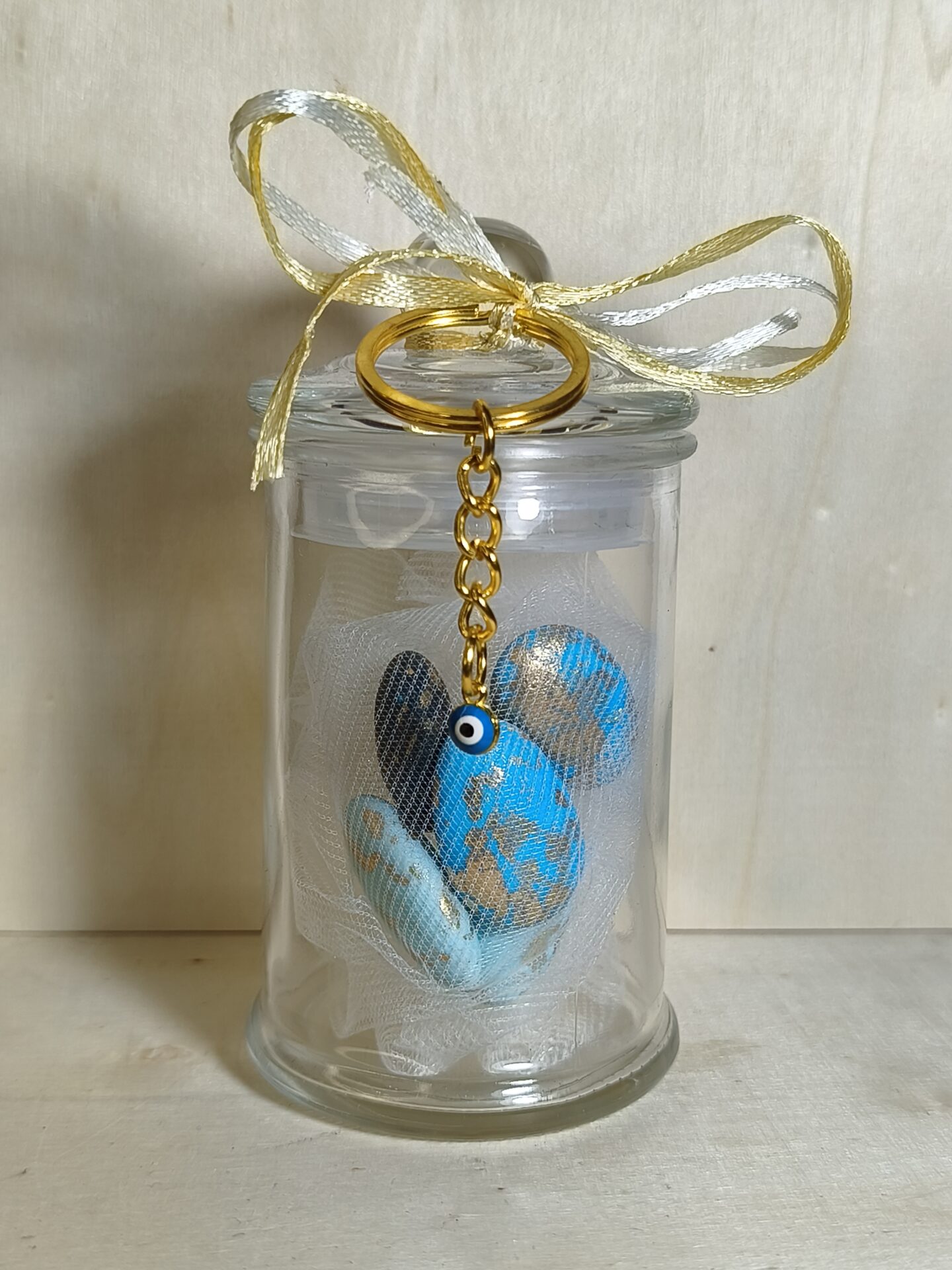 Mπομπονιερα Βαπτισης Βαζακι+Μπρελοκ Ματακι