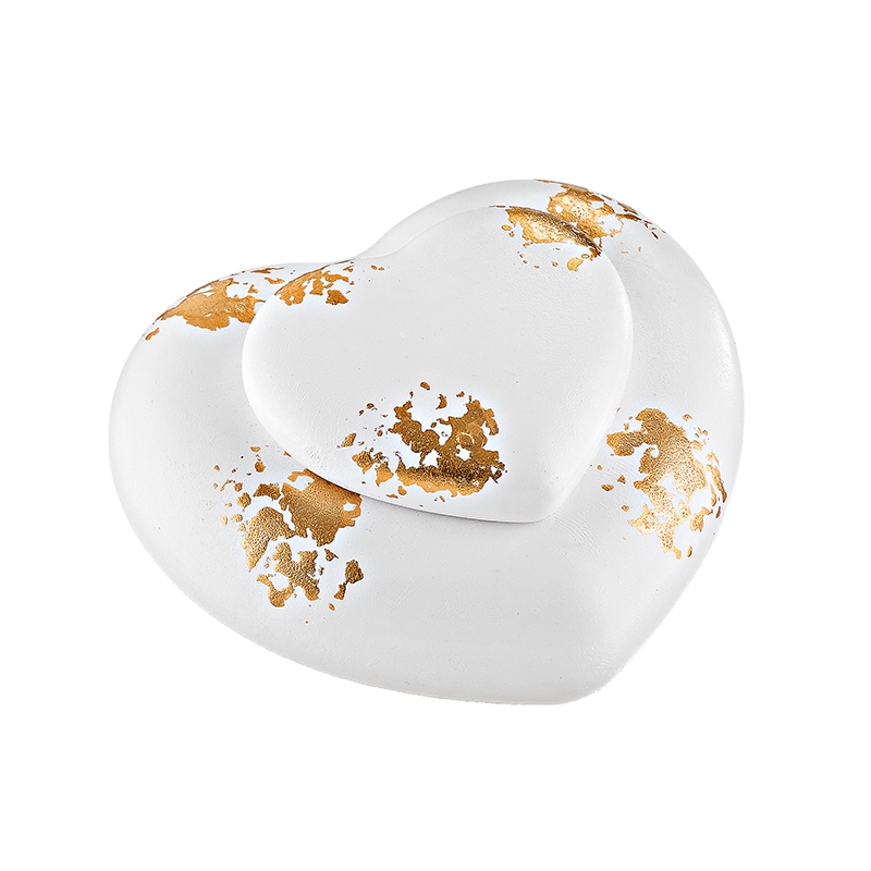 Mπομπονιερα Μπιζουτιερα Καρδια Λευκη Με Χρυσο