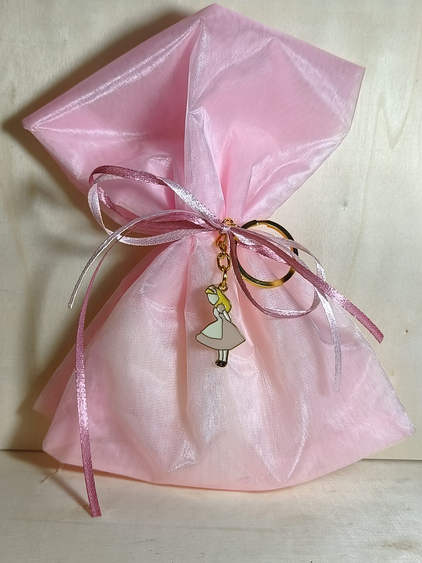 Mπομπονιερα Βαπτισης Πουγκι Οργαντινα+Αλικη Μπρελοκ