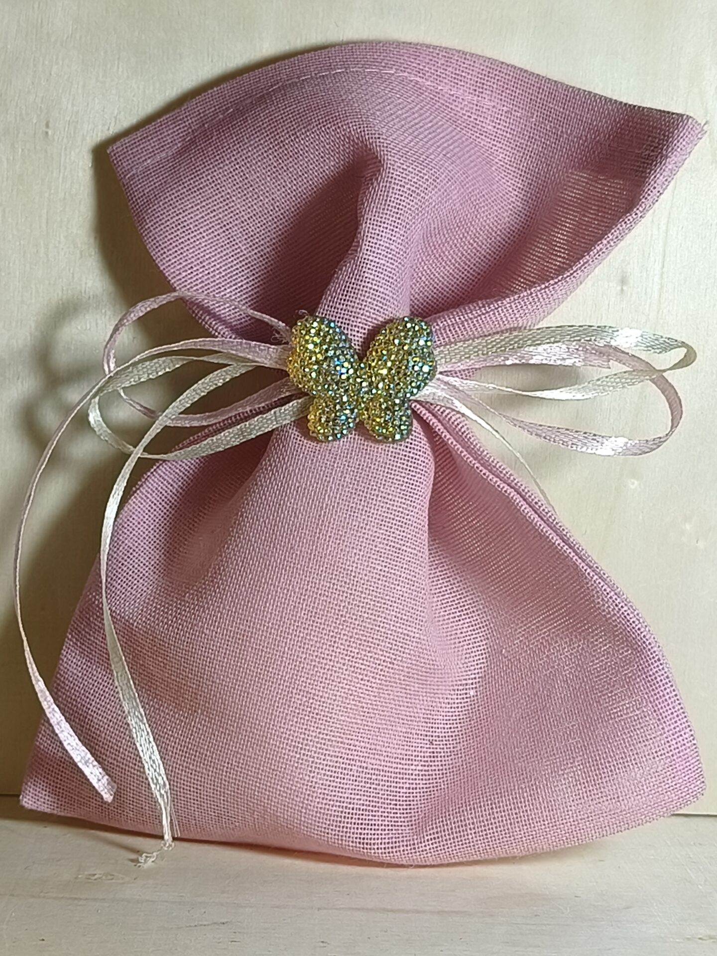 Mπομπονιερα Βαπτισης Πουγκι Γαζα+Πεταλουδα