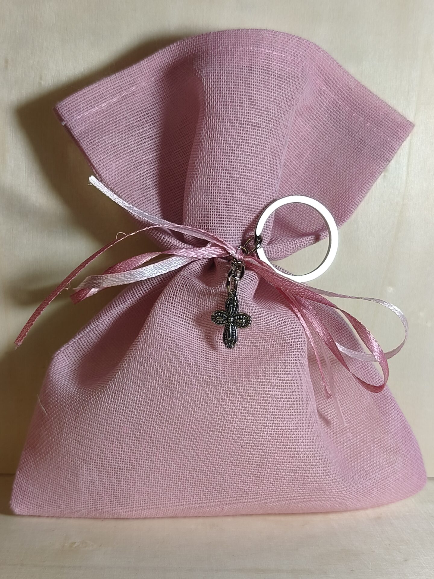 Mπομπονιερα Βαπτισης Πουγκι Γαζα+Σταυρος Μπρελοκ