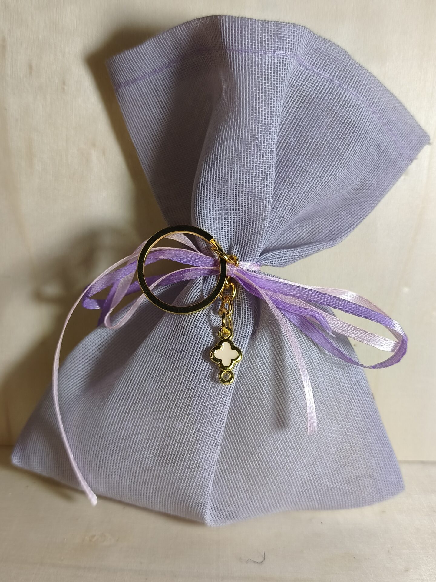 Mπομπονιερα Βαπτισης Πουγκι Γαζα+Σταυρος Μπρελοκ