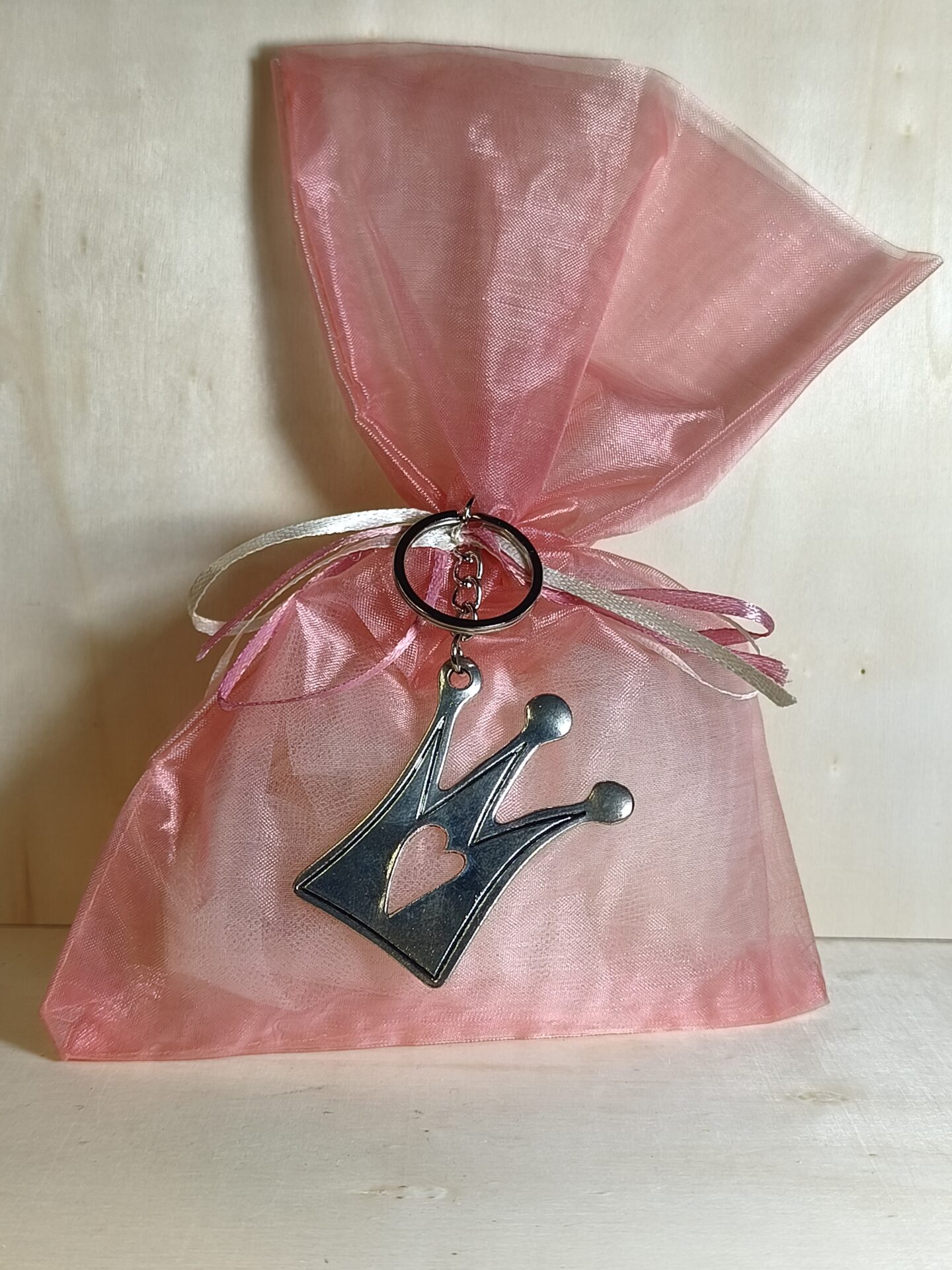 Mπομπονιερα Βαπτισης Πουγκι Οργαντινα+Κορωνα Μπρελοκ