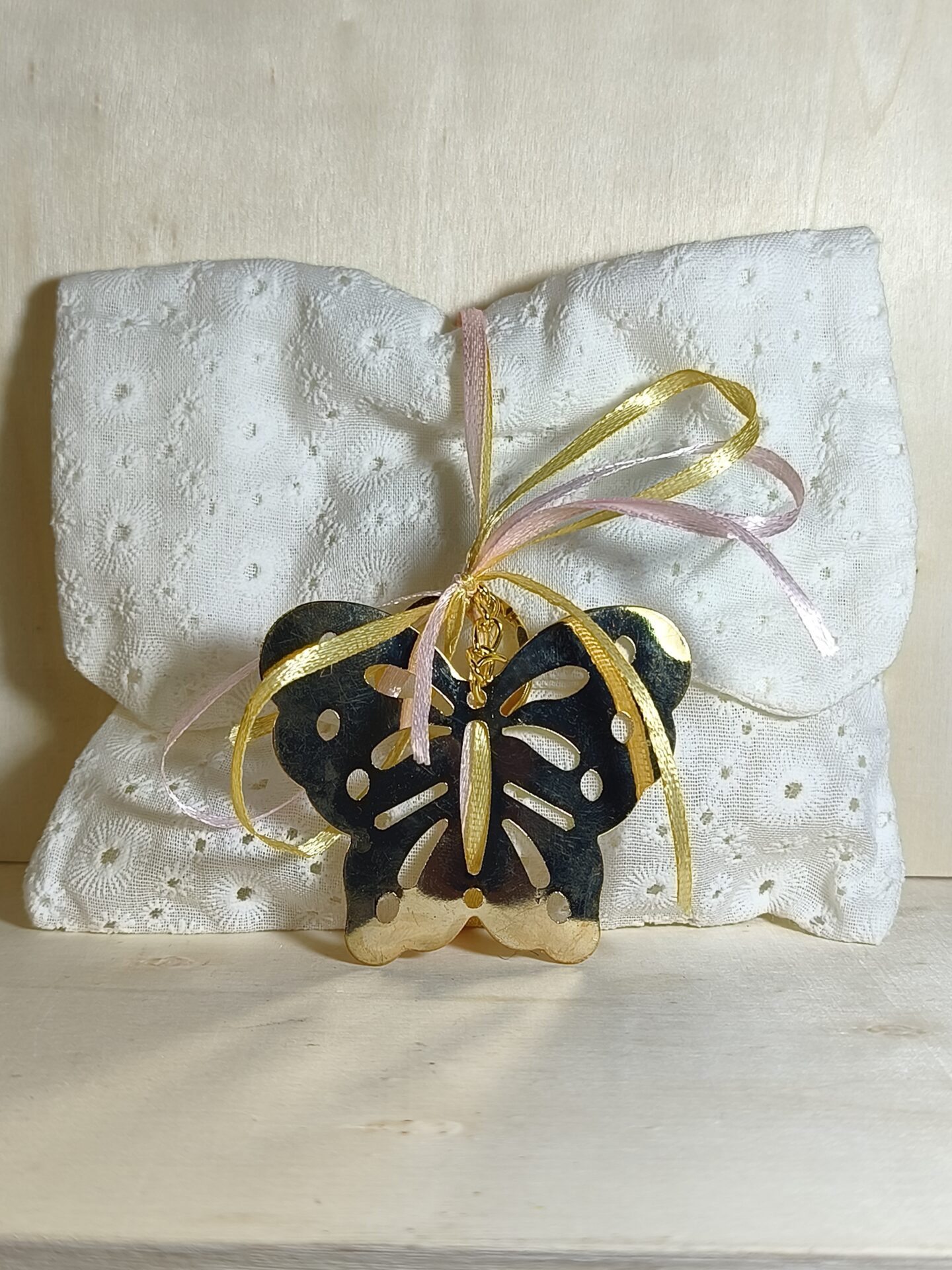 Mπομπονιερα Βαπτισης Πουγκι+Πεταλουδα Μπρελοκ