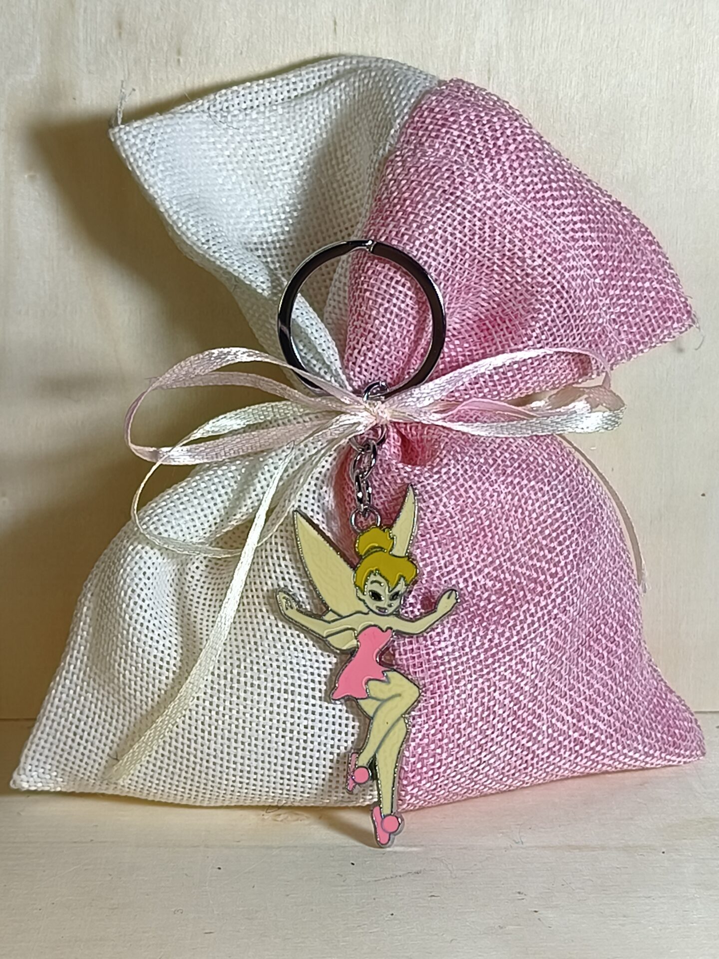 Mπομπονιερα Βαπτισης Πουγκι Καμβας+Tinkerbell Μπρελοκ