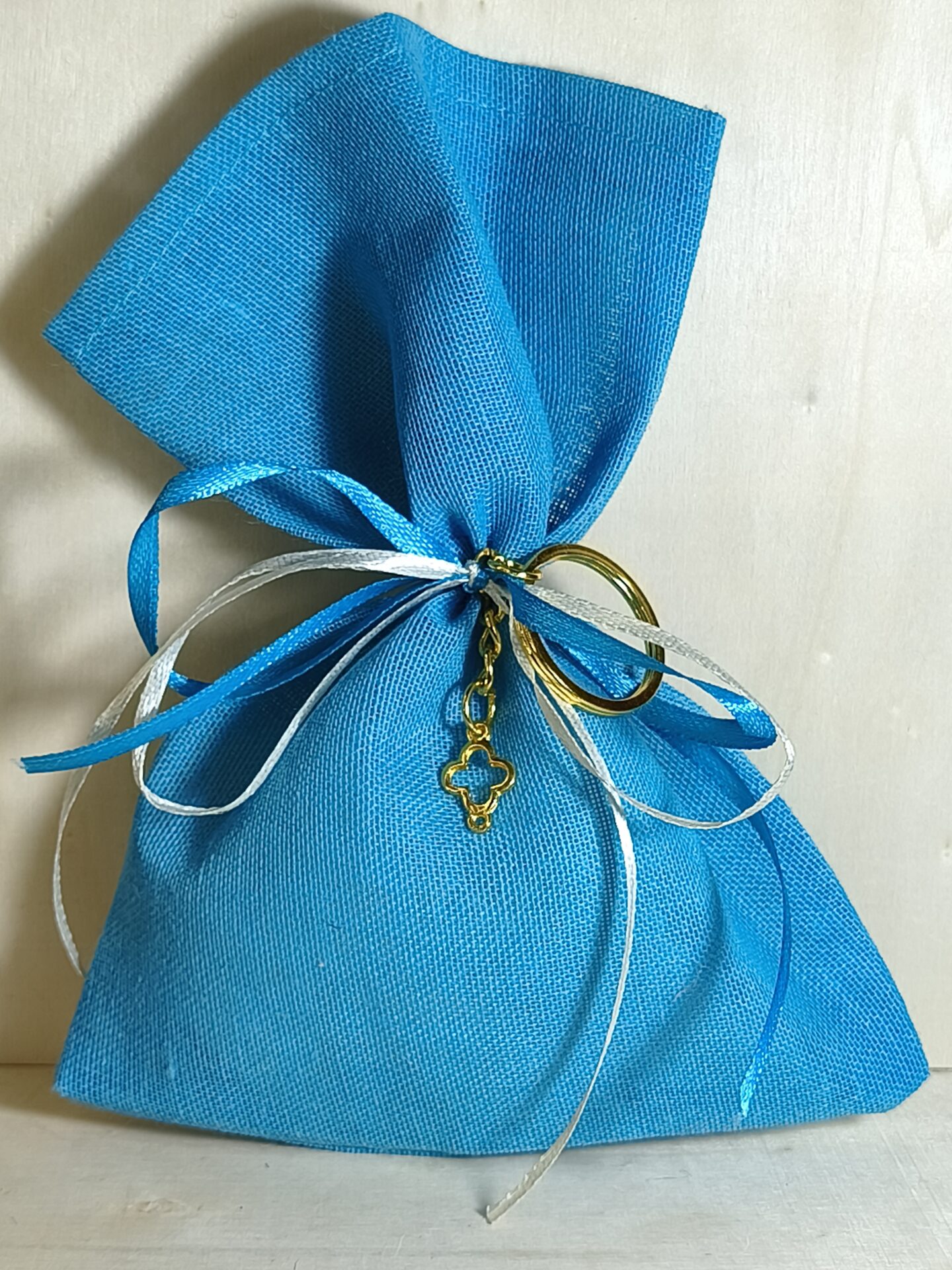 Mπομπονιερα Βαπτισης Πουγκι Γαζα+Σταυρος Μπρελοκ