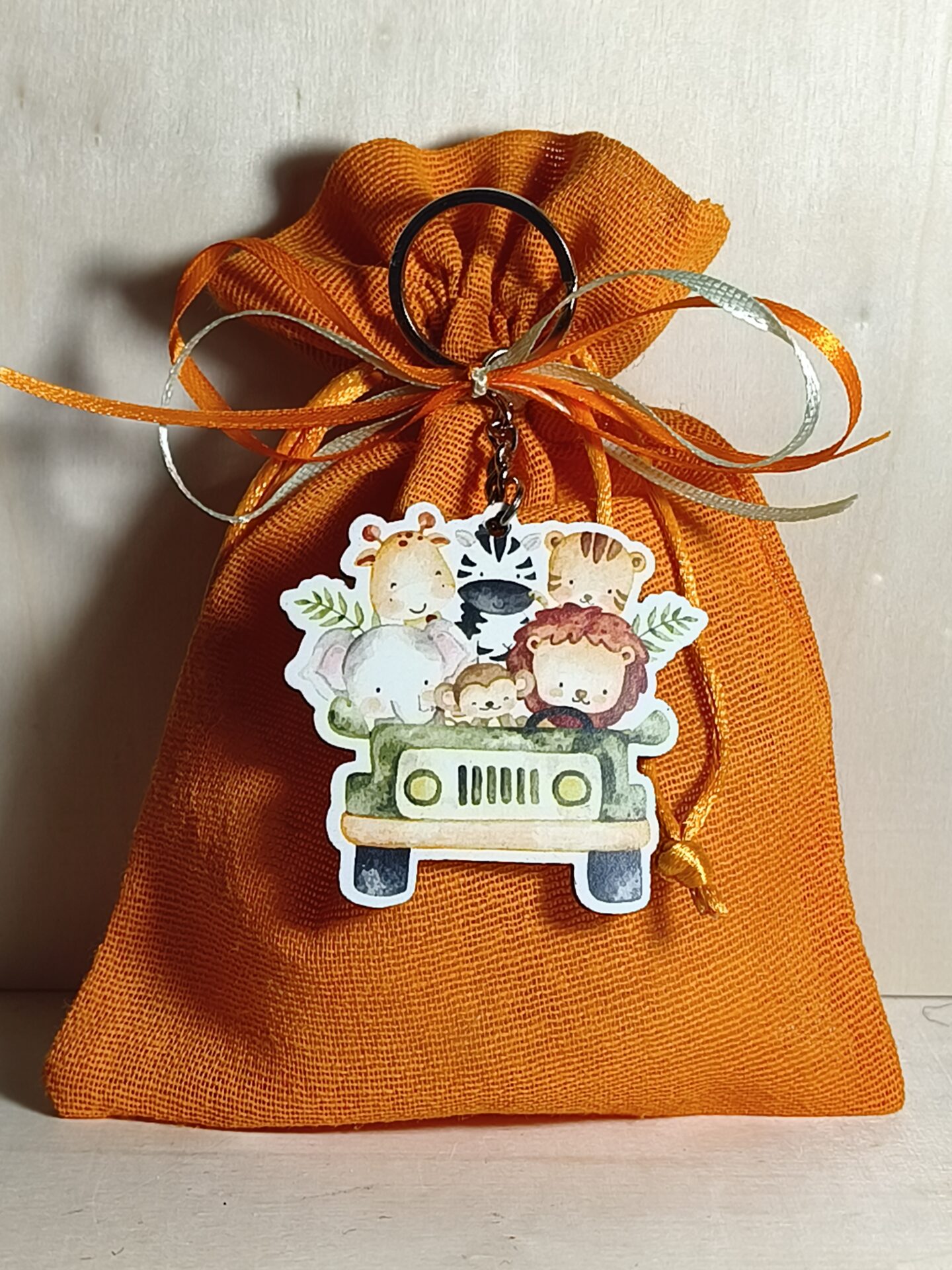 Mπομπονιερα Βαπτισης Πουγκι Γαζα+Ζωα Της Ζουγκλας Μπρελοκ