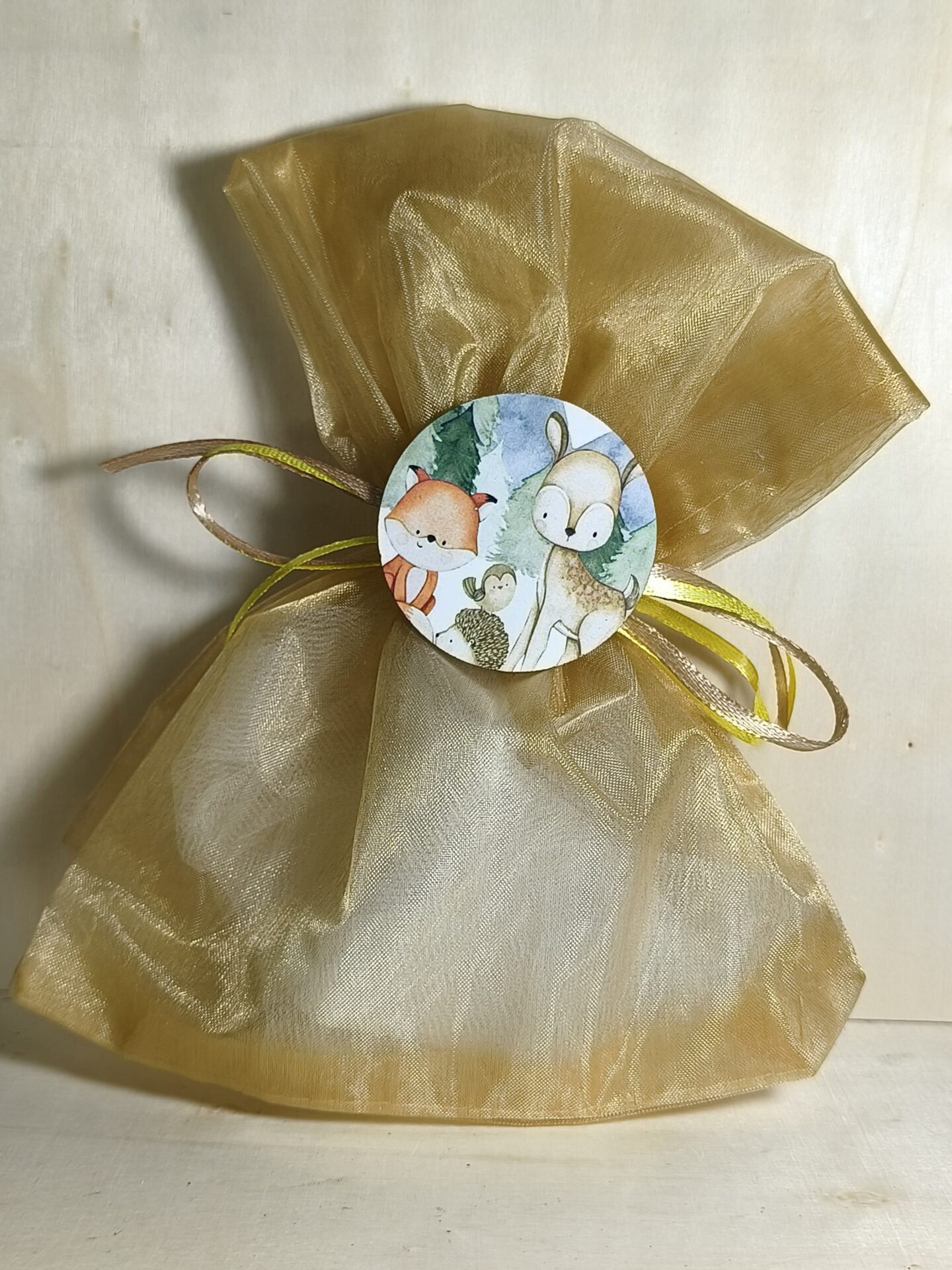 Mπομπονιερα Βαπτισης Πουγκι Οργαντινα+Ζωα Του Δασους Μαγνητακι