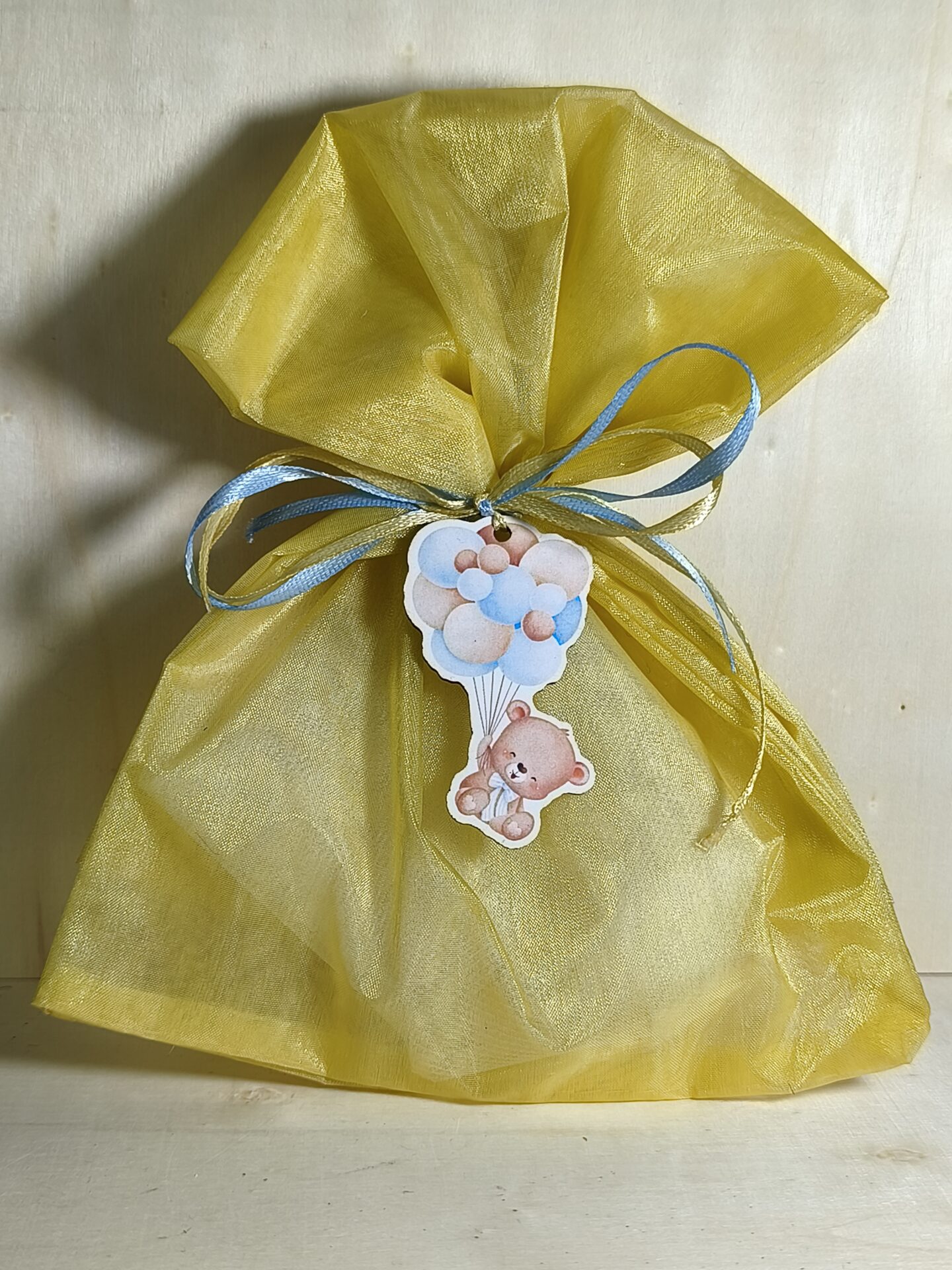 Mπομπονιερα Βαπτισης Πουγκι Οργαντινα+Αρκουδακι Μαγνητακι