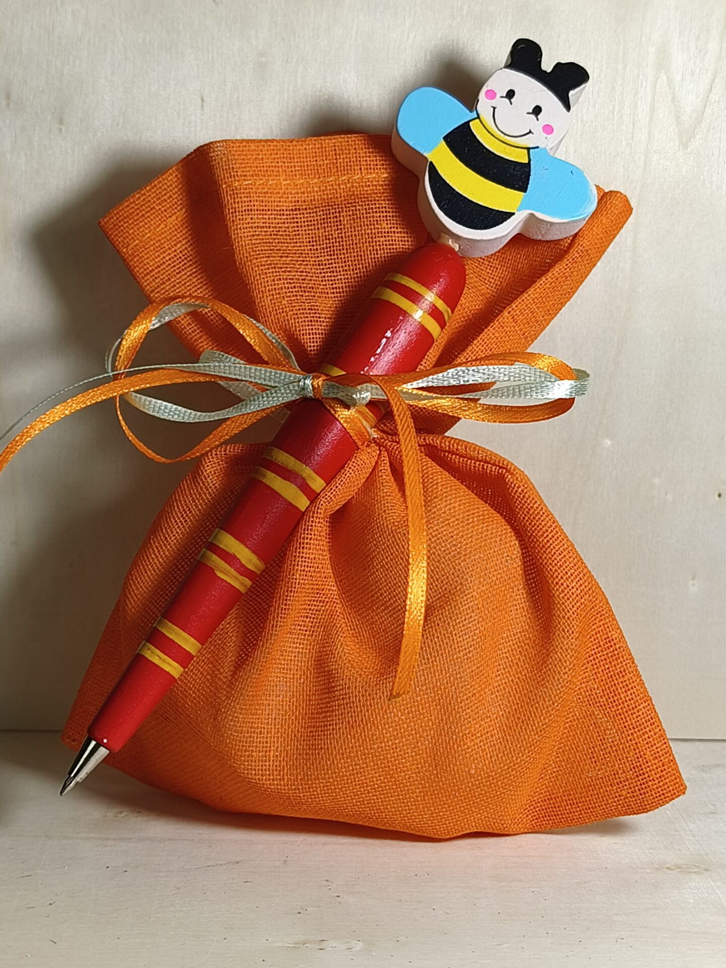 Mπομπονιερα Βαπτισης Πουγκι Γαζα+Στυλο