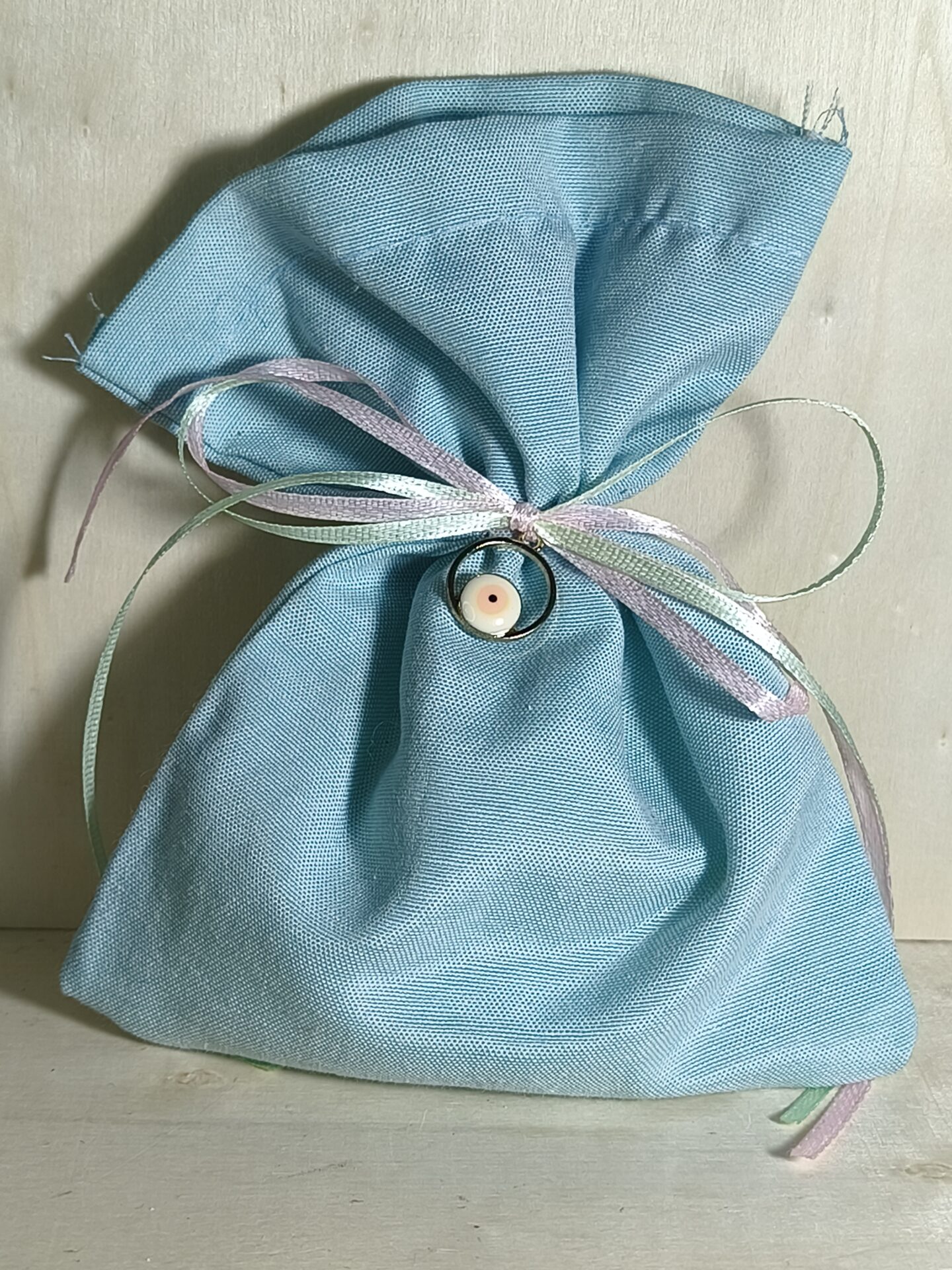 Mπομπονιερα Βαπτισης Πουγκι Βαμβακερο+Ματακι