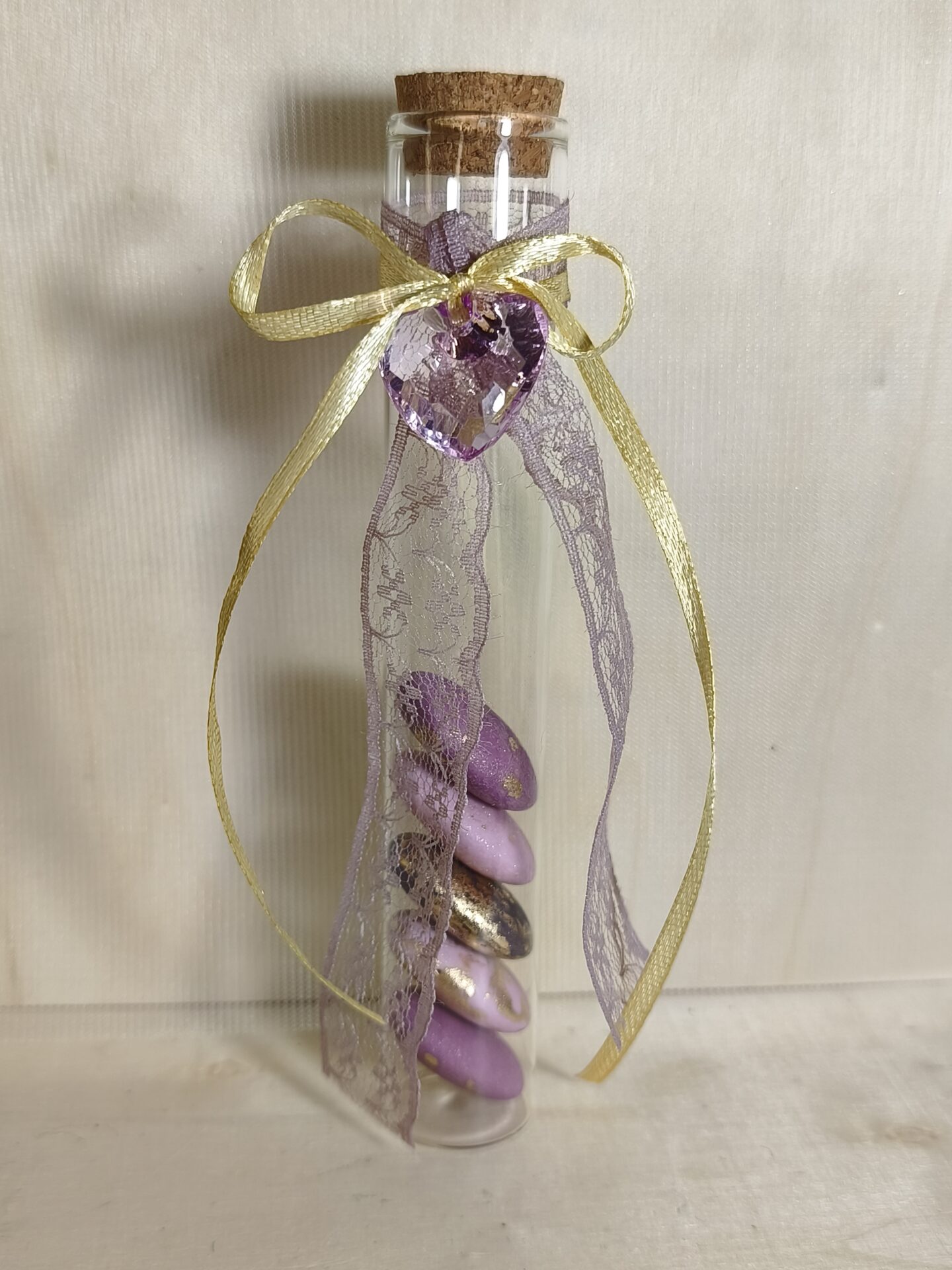 Mπομπονιερα Γαμου Δοκιμαστικος Σωληνας+Καρδουλα Με Δαντελα