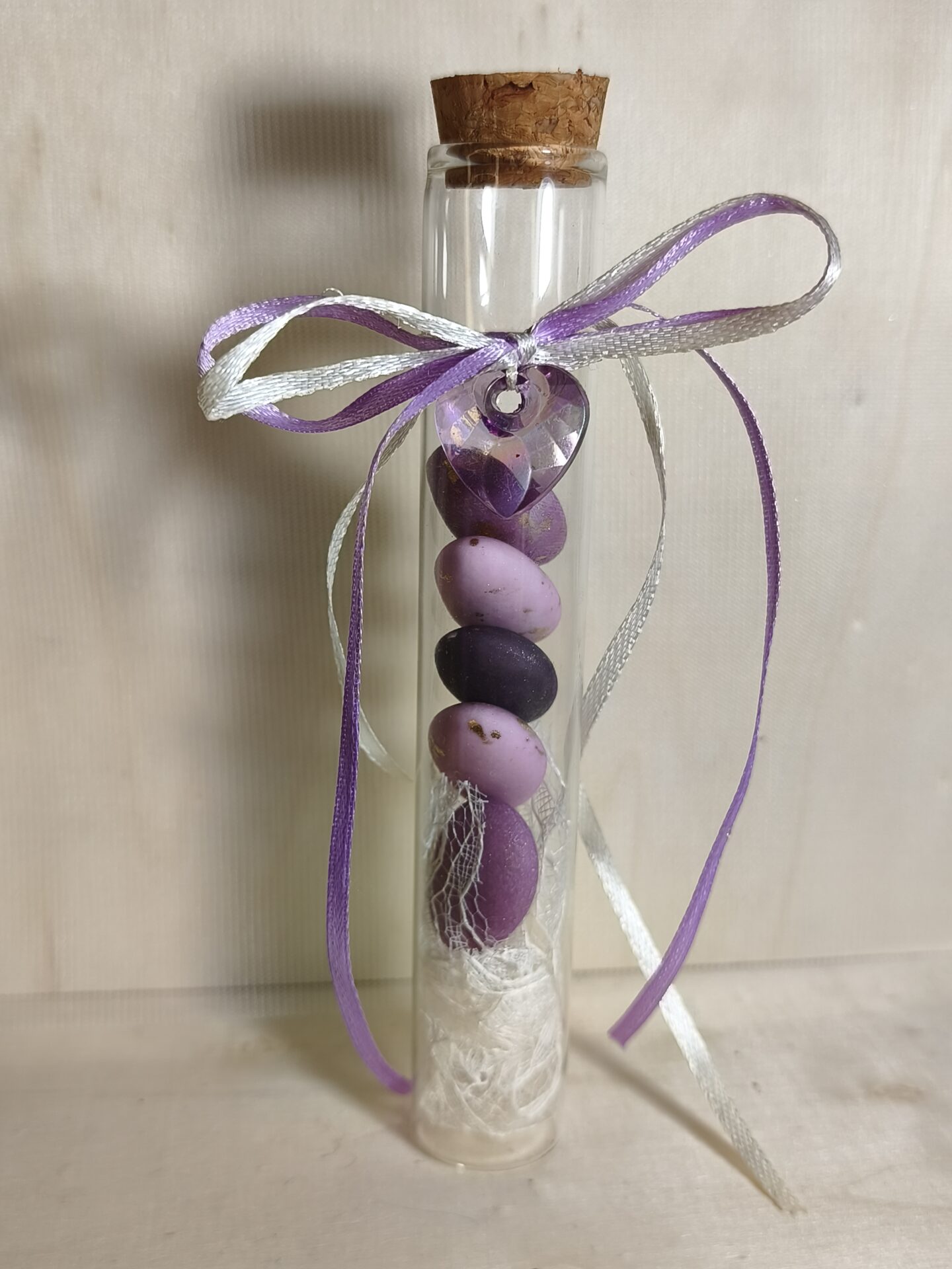 Mπομπονιερα Γαμου Δοκιμαστικος Σωληνας 15χ2,5 cm +Καρδουλα Με Δαντελα