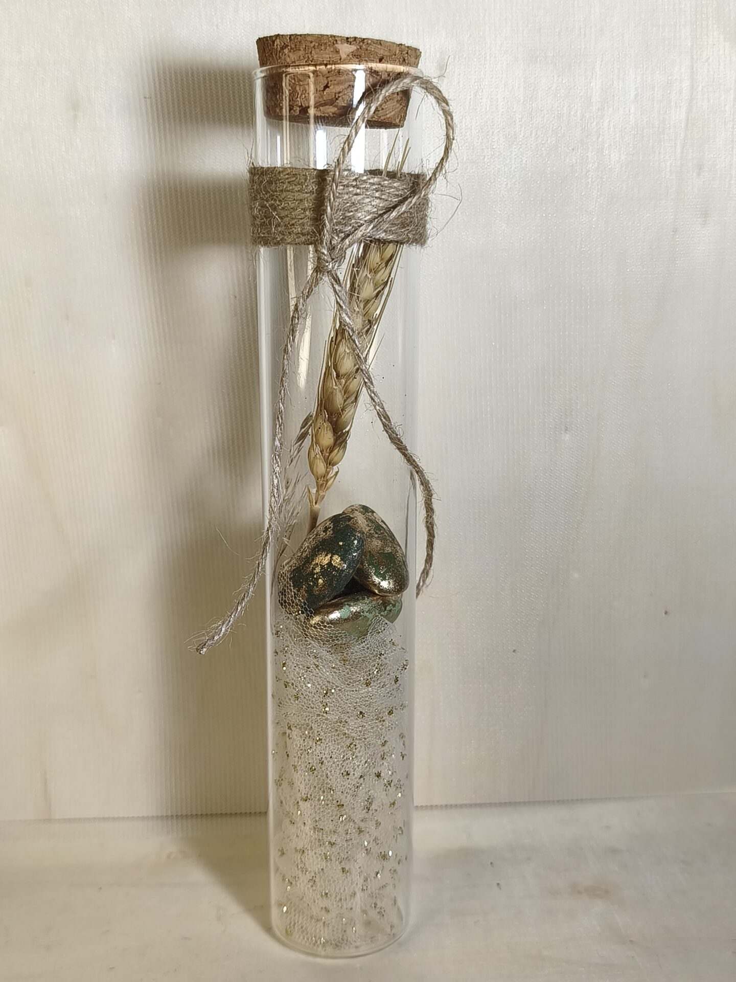 Mπομπονιερα Γαμου Δοκιμαστικος Σωληνας+Αποξηραμενα+Τουλι Glitter