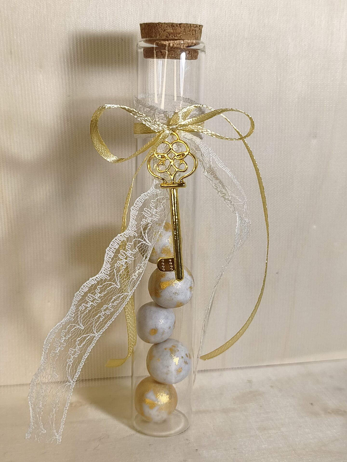 Mπομπονιερα Γαμου Δοκιμαστικος Σωληνας+Κλειδι Με Δαντελα