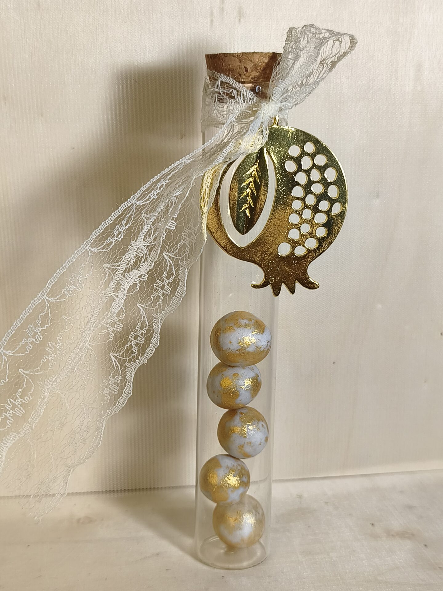 Mπομπονιερα Γαμου Δοκιμαστικος Σωληνας+Ροδι Με Δαντελα