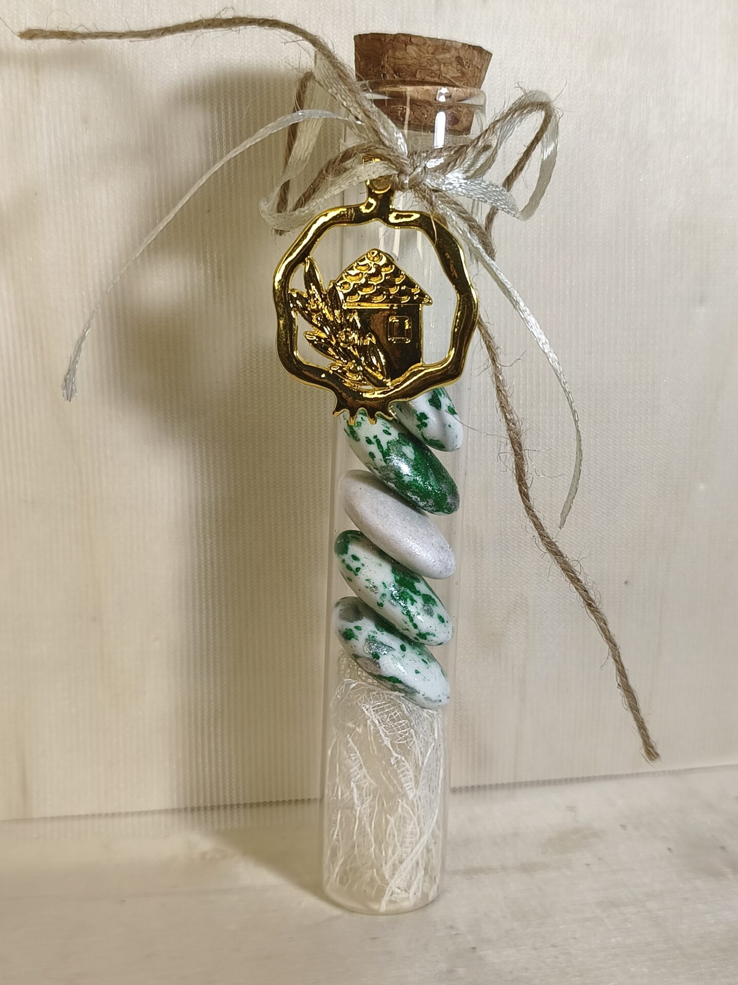 Mπομπονιερα Γαμου Δοκιμαστικος Σωληνας+Ροδι Με Φυλλο Ελιας +Δαντελα