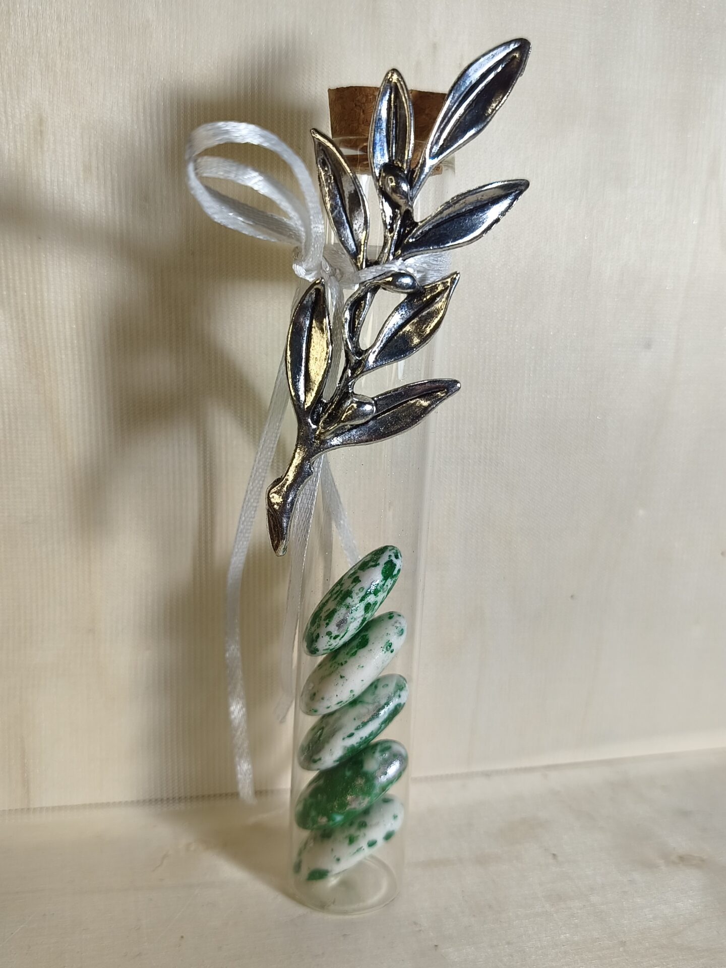 Mπομπονιερα Γαμου Δοκιμαστικος Σωληνας+Κλαδι ελιας