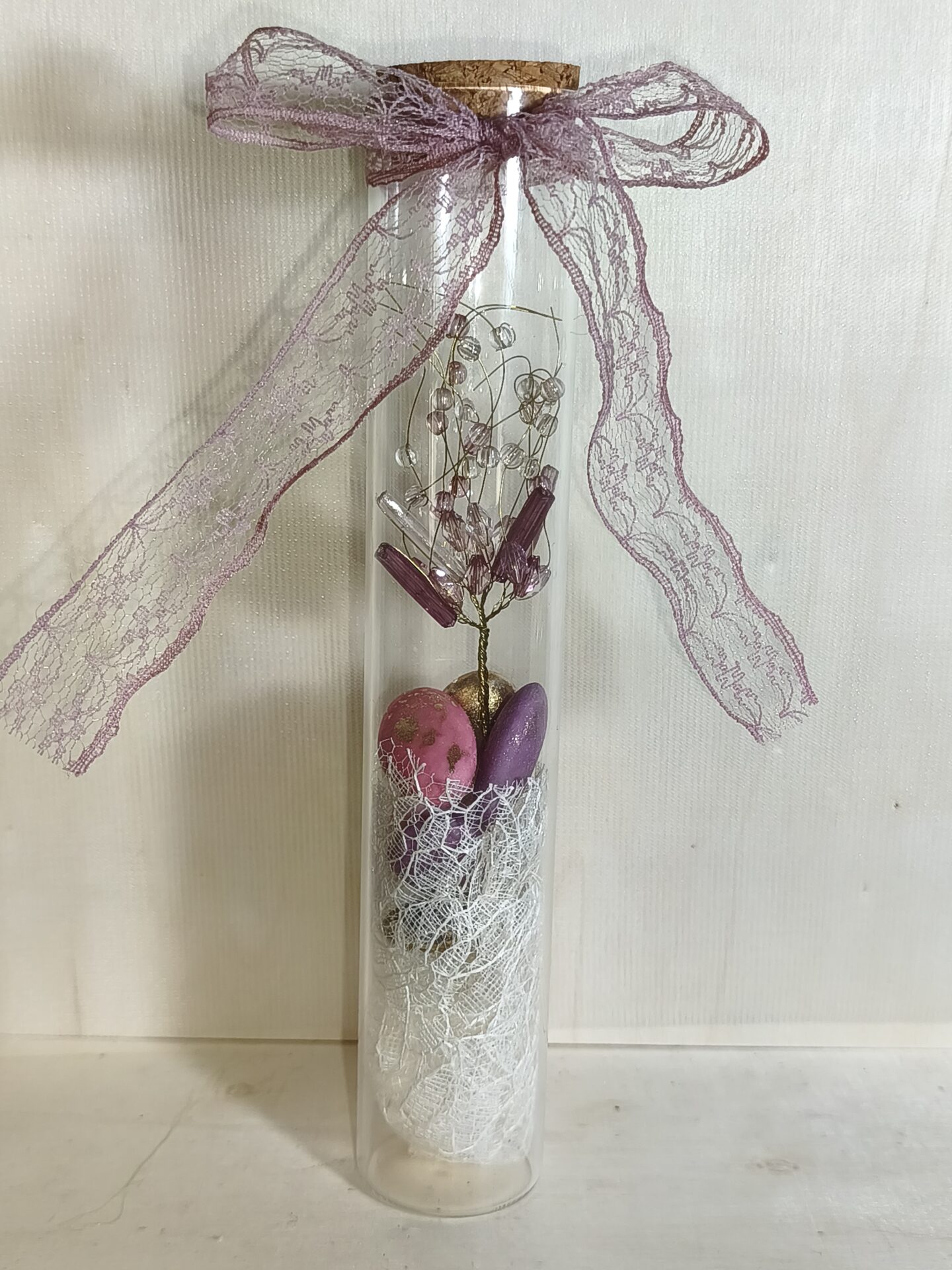 Mπομπονιερα Γαμου Δοκιμαστικος Σωληνας+Κρυσταλλακι+Δαντελα