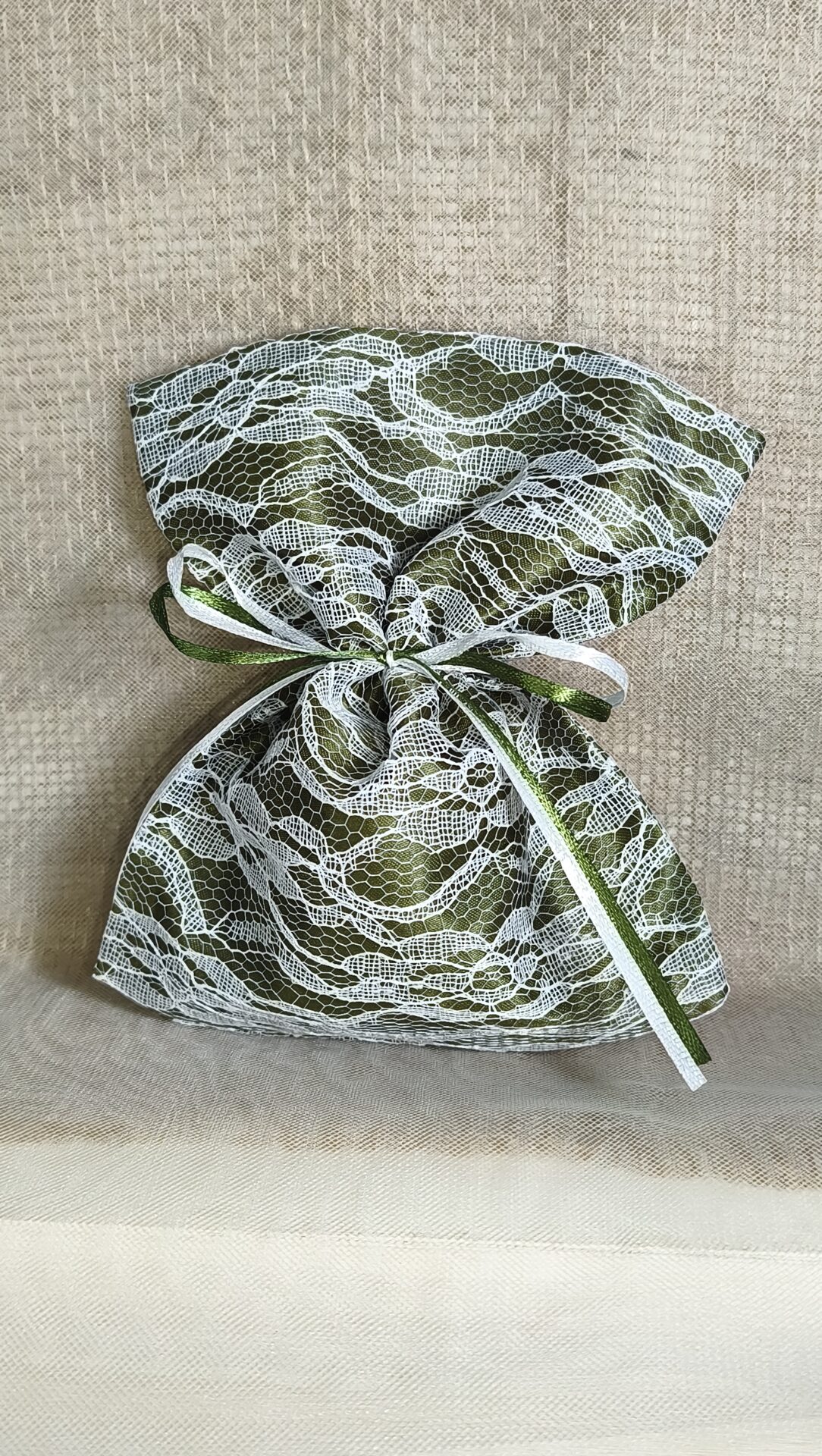 Mπομπονιερα Γαμου Πουγκι Δαντελα