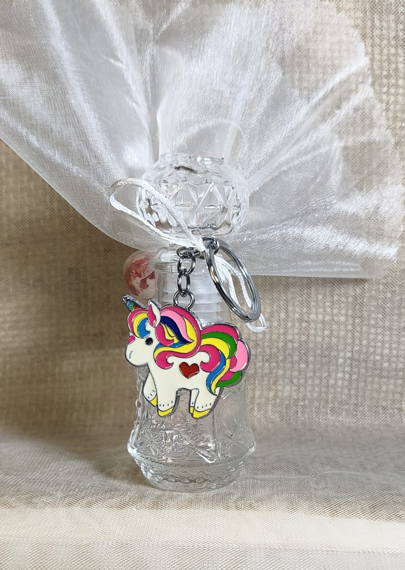 Mπομπονιερα Βαπτισης Μπουκαλι 50ml+Μονοκερος Μπρελοκ