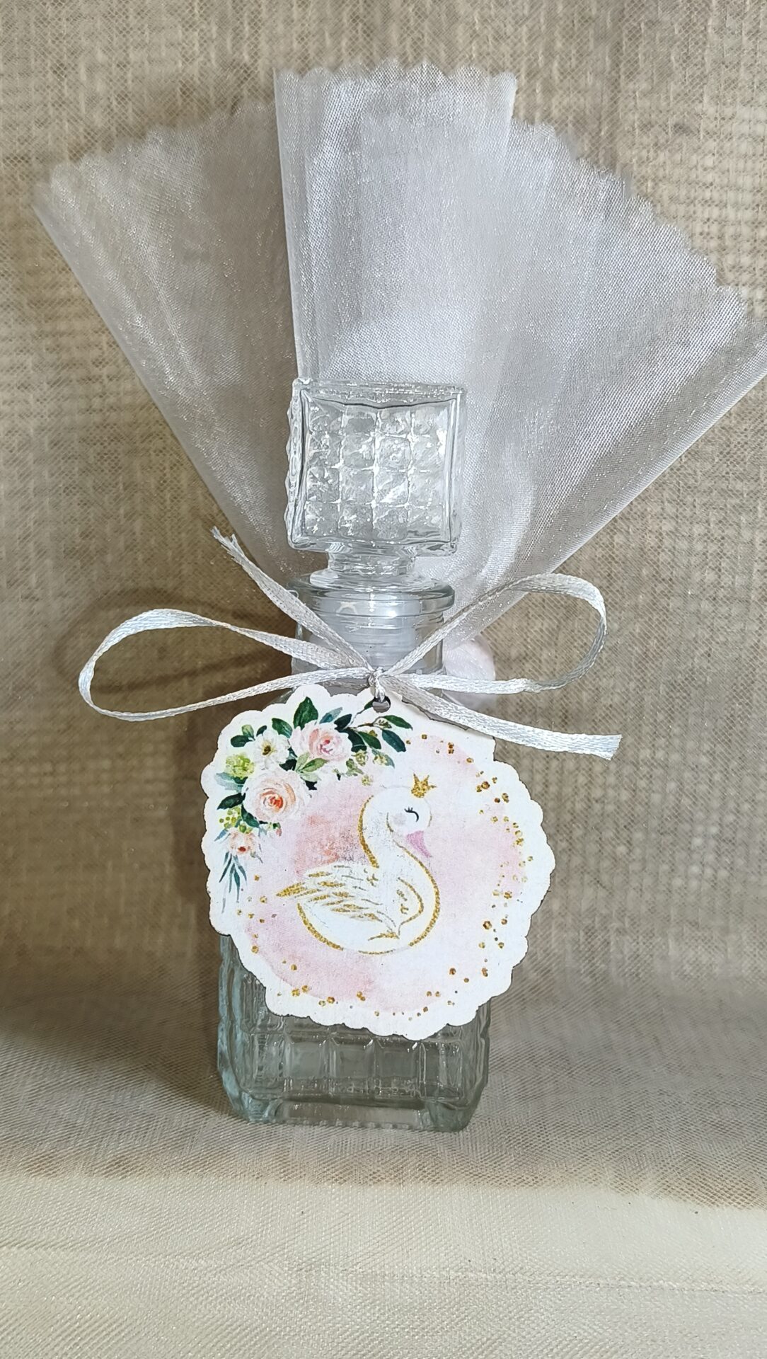 Mπομπονιερα Βαπτισης Μπουκαλι 100ml+Κυκνος Μαγνητακι