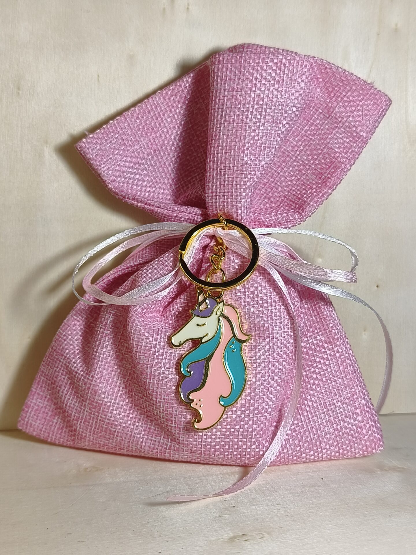 Mπομπονιερα Βαπτισης Πουγκι Καμβας+Μονοκερος Μπρελοκ