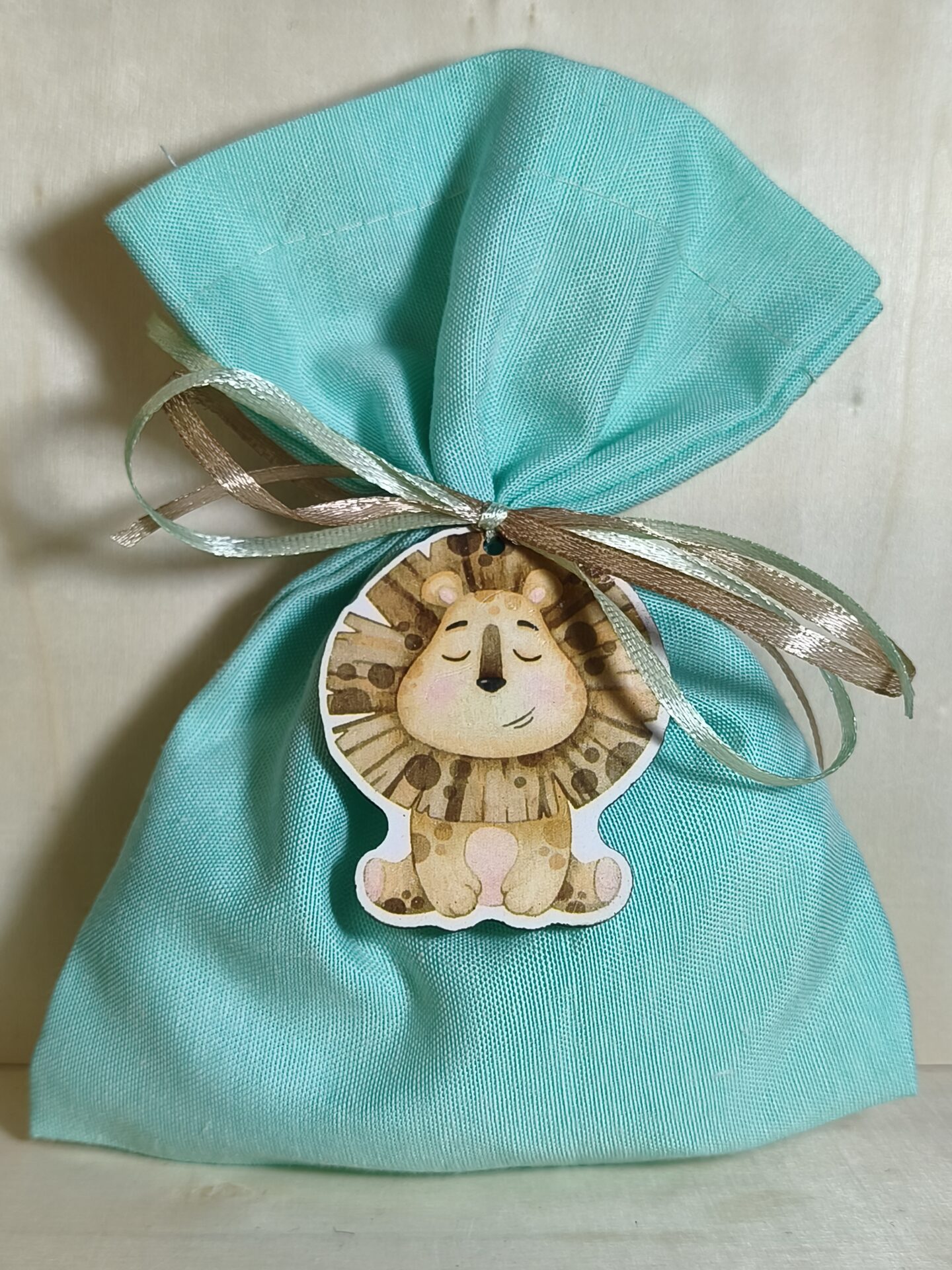 Mπομπονιερα Βαπτισης Πουγκι Βαμβακερο+Λιονταρακι