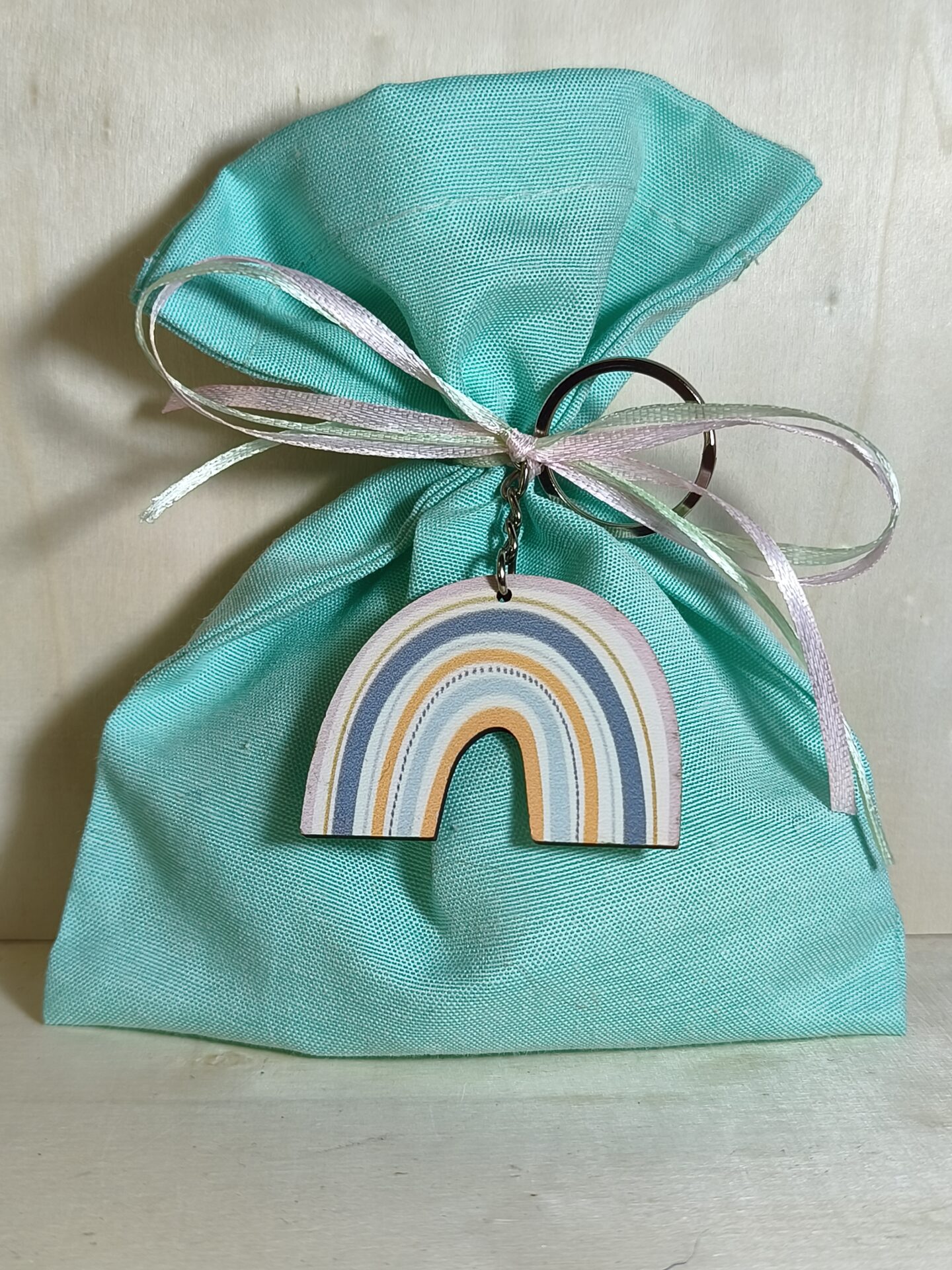 Mπομπονιερα Βαπτισης Πουγκι Βαμβακερο+Ουρανιο Τοξο Μαγνητακι