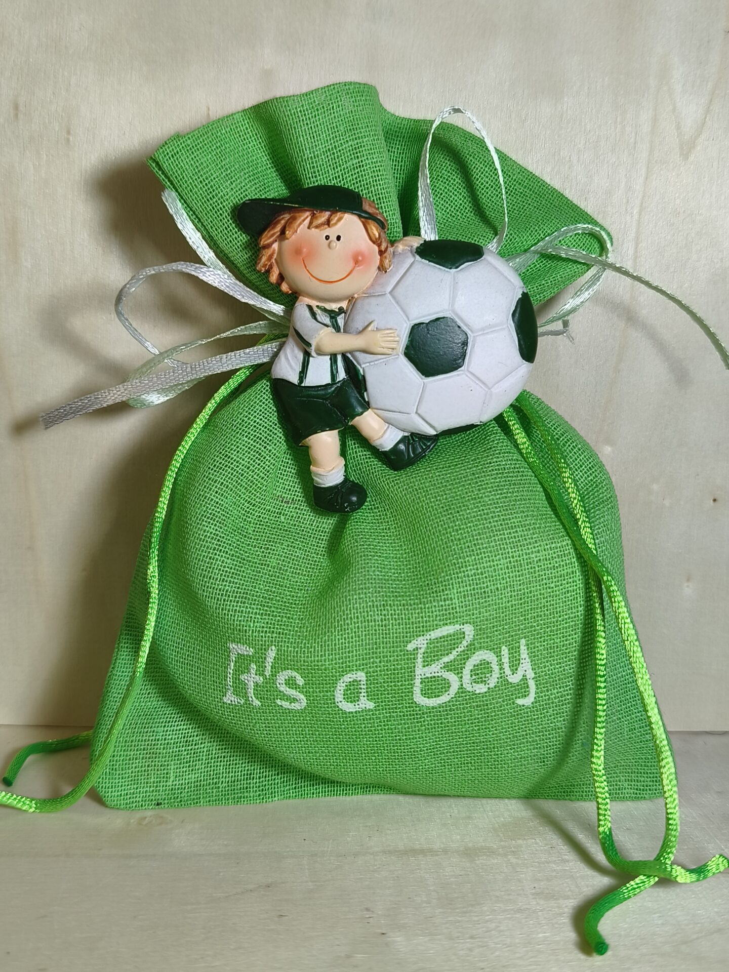 Mπομπονιερα Βαπτισης Πουγκι Γαζα+Ποδοσφαιριστης Μαγνητακι