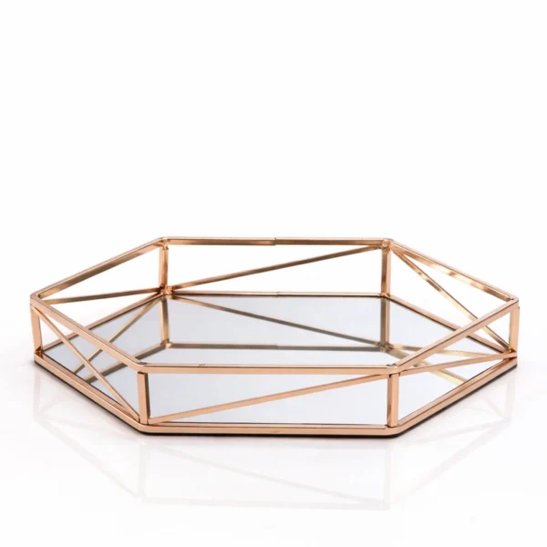 Εξάγωνος μεταλλικός χρυσός δίσκος με καθρέφτη