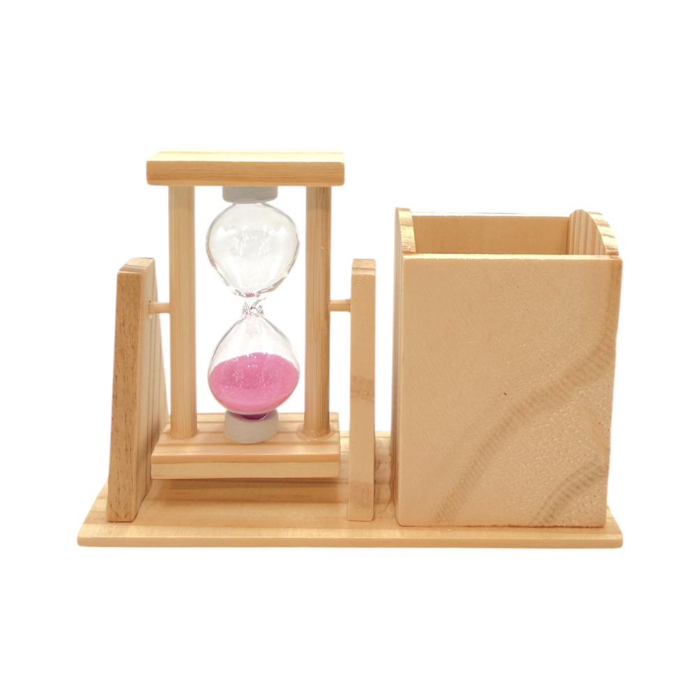 Mπομπονιερα Bαπτισης Μολυβοθηκη Με Ροζ Κλεψυδρα